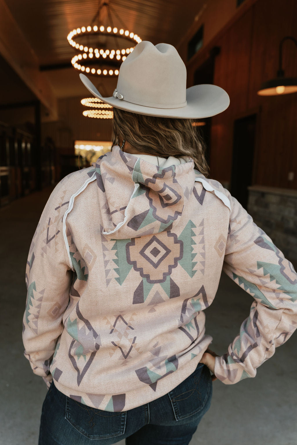 LADIES TAUPE AZTEC HOOEY HOODIE