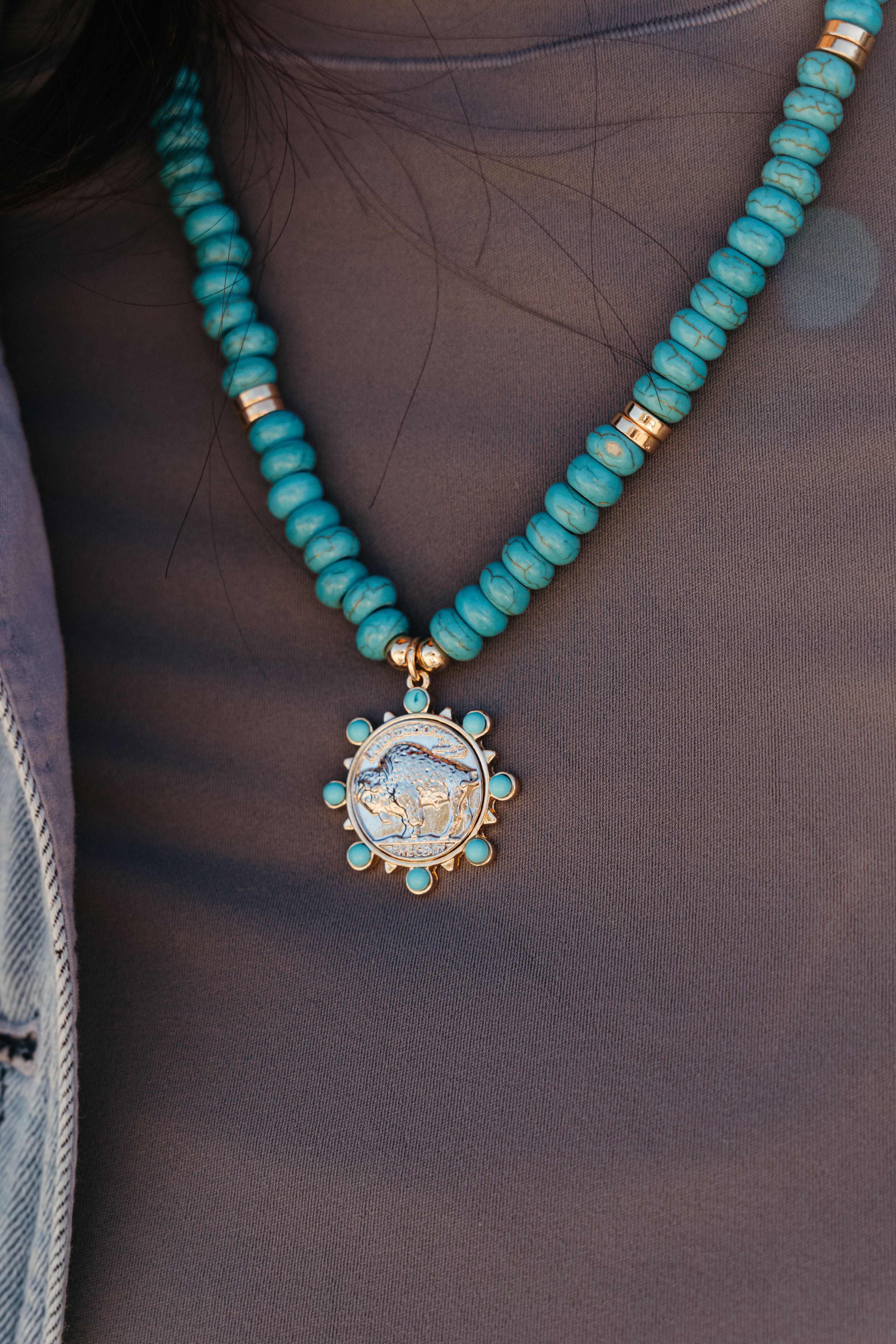 BUFFALO COIN BEADED NECKLACE