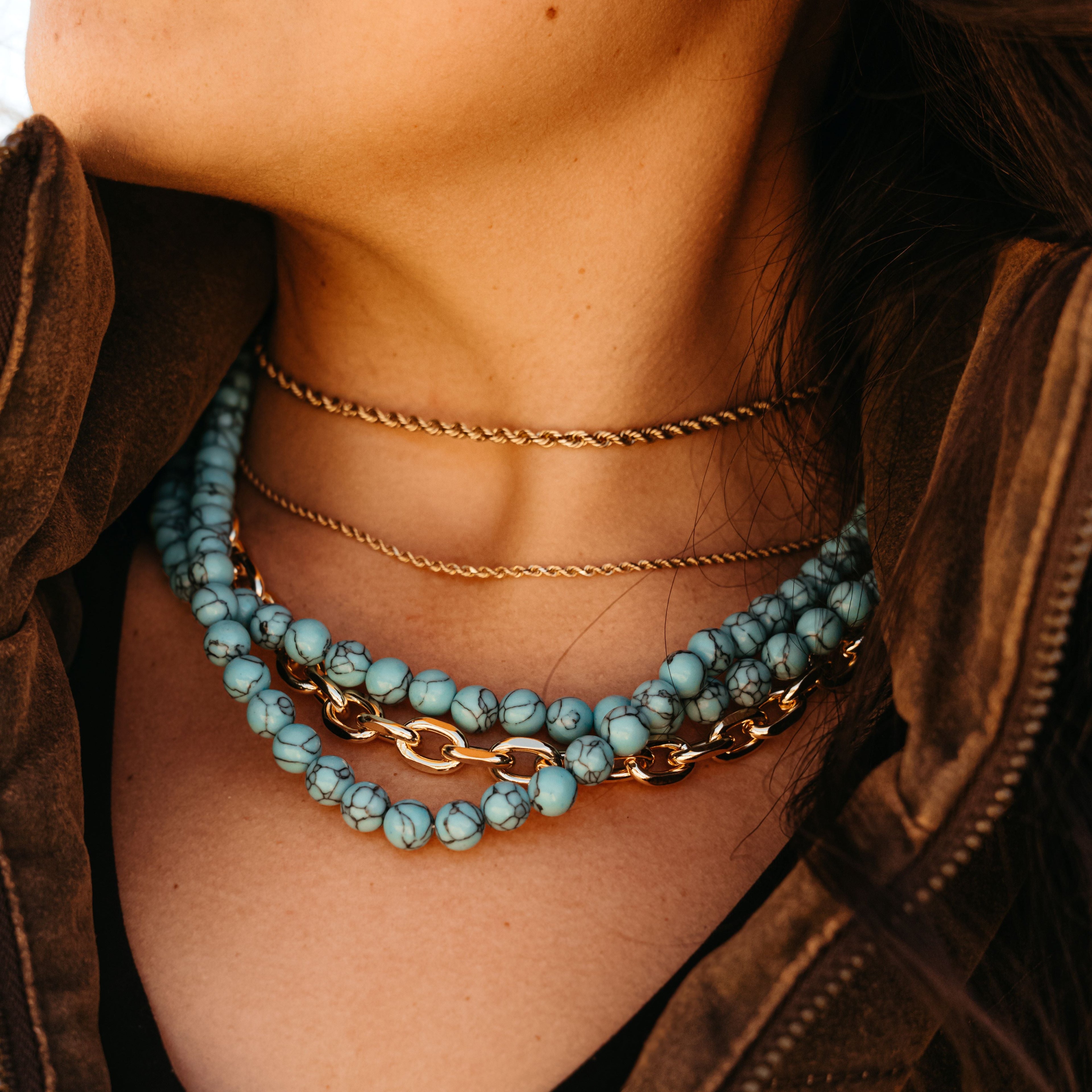 TURQUOISE STACKED BEADED NECKLACE