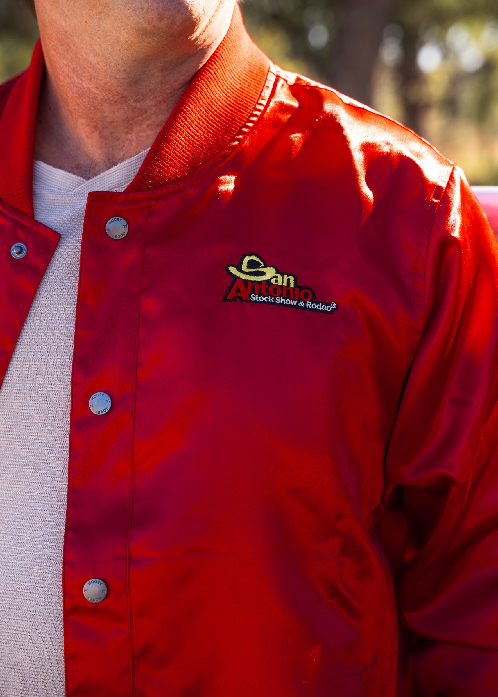 HOOEY RED SATIN BOMBER JACKET
