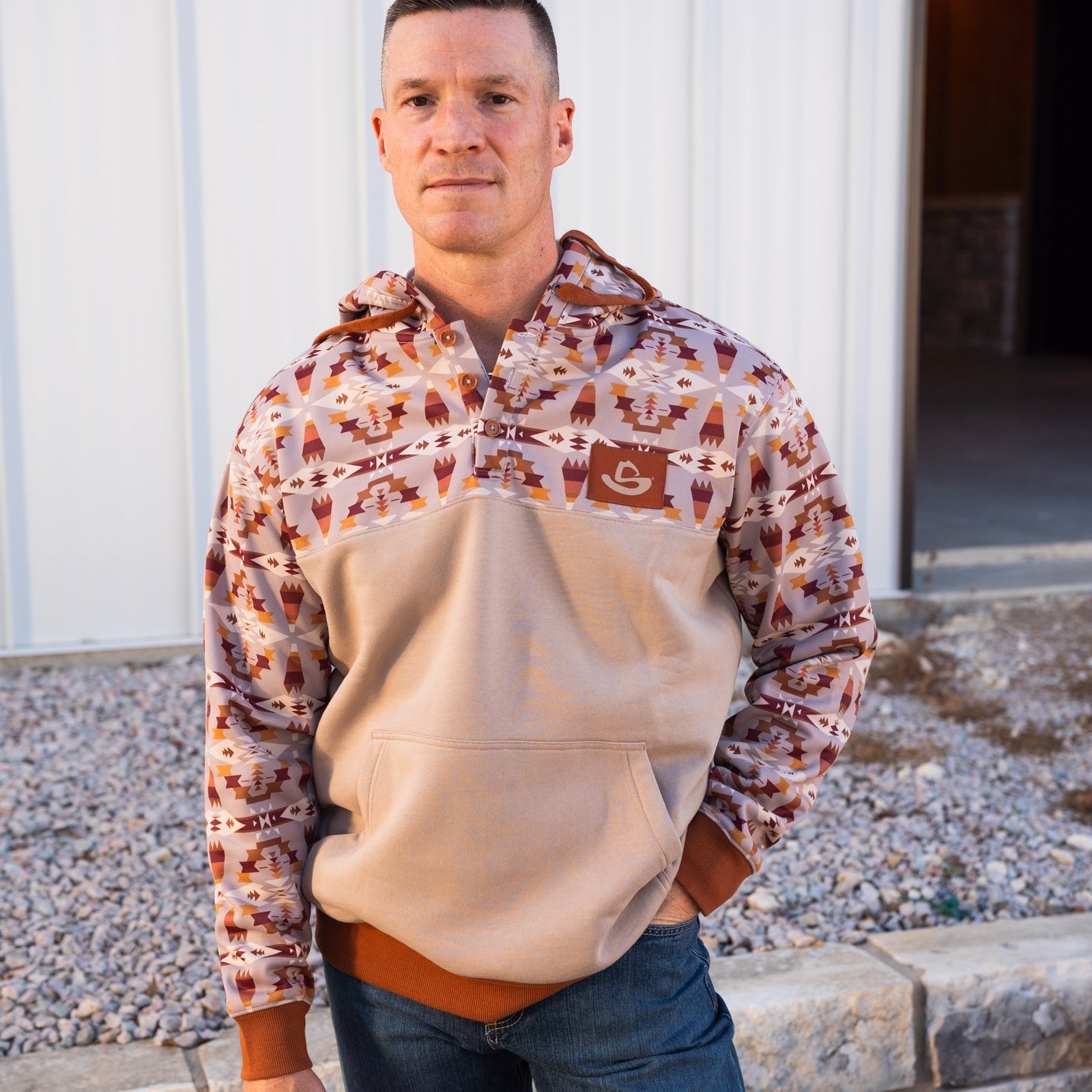 MENS TAN AZTEC HOOEY HOODIE